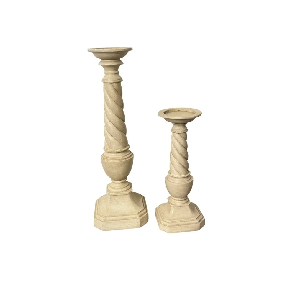 Vintage  Pillar Candle Holders Set of 2 Cream Barley Twist Traditional Decor